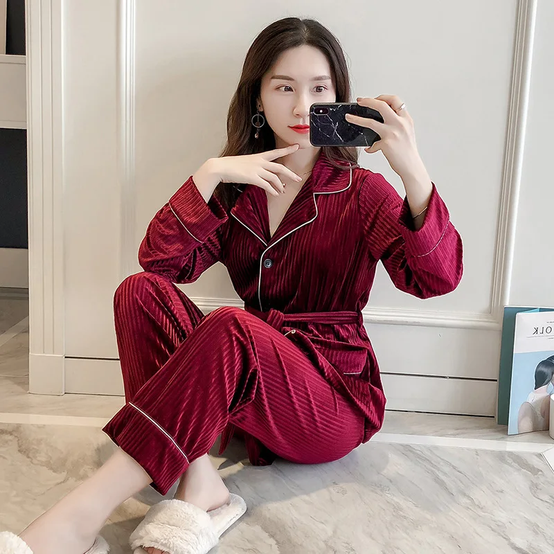 Gray Womens 2pcs Sleep Top Pants Suit Robe Bath Gown Sleepwear Sets Casual Pajamas Autumn Velour Home Wear Nightwear M L XL | Женская