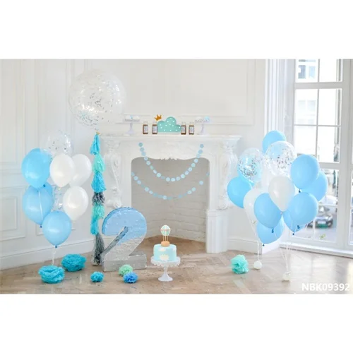 Светло-голубой Laeacco Baby 1st шарики ко дню рождения цветок камин интерьер фото фоны индивидуальные фотографические фоны для фотостудии - Цвет: Светло-голубой