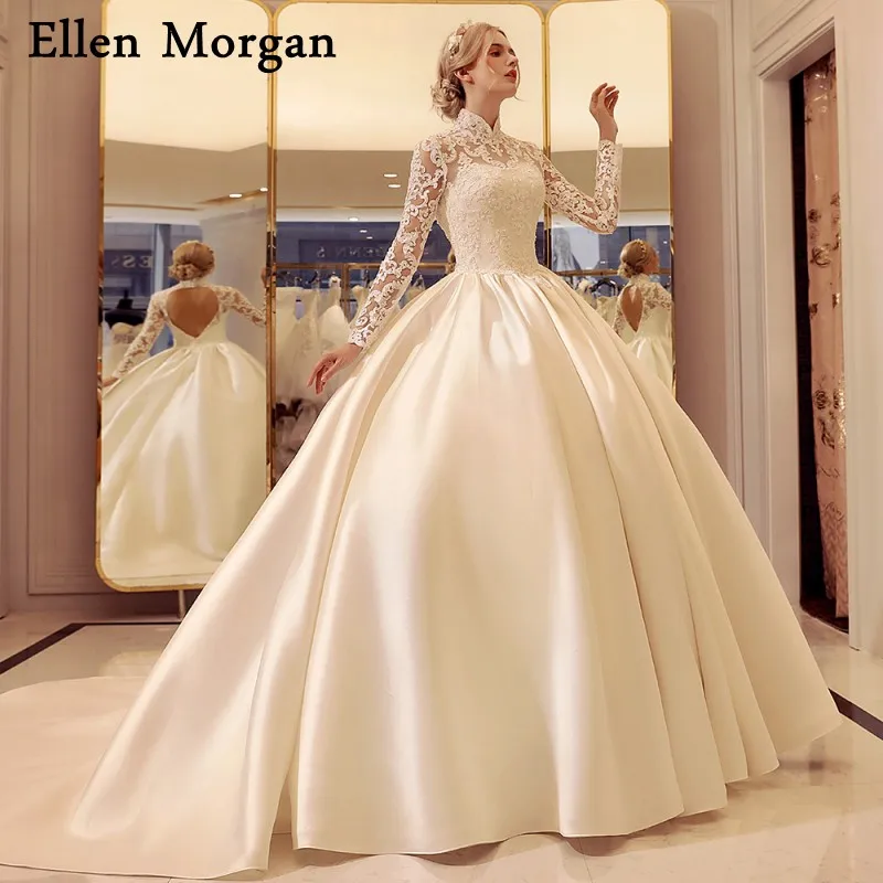 Кружевные бальные платья с открытой спиной свадебные 2019 Vestido De Noiva Mariage высоким