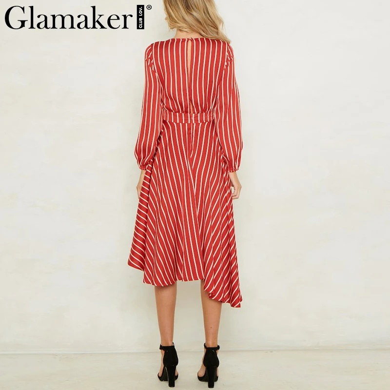 Фото Женское платье-миди с разрезом Glamaker Полосатое короткое вечернее платье Женское платье-миди с разрезом Glamaker Полосатое короткое вечернее платье