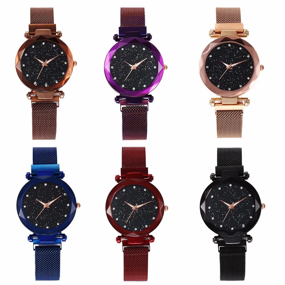 

Best Selling Women Mesh Magnet Buckle Starry Sky Watch Casual Luxury Women Geometric Surface Quartz Watches Relogio Feminino