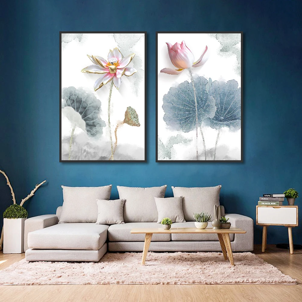 Картина на холсте цветок розовый Лотос 3 шт скандинавские постеры и принты