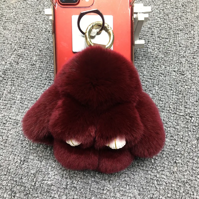 Mini Fluffy Rex Rabbit Fur Keychain Cute Bunny Key Chain Women phone Bag Charm Pom Ball Toy Doll Car Keyring | Украшения и