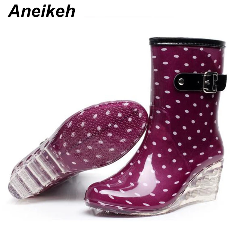 Aneikeh/Новинка Модные женские сапоги на высокой танкетке Короткие резиновые с
