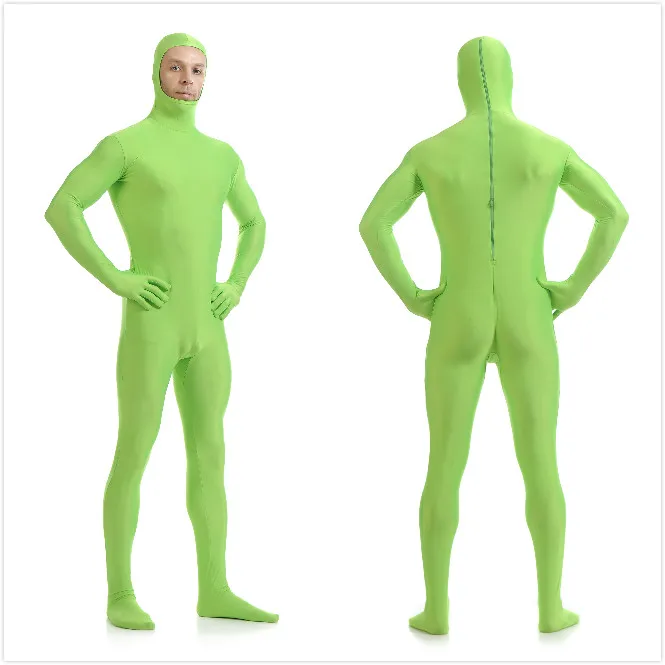 Флуоресцентный зеленый Zentai открытое лицо фотография косплей Хэллоуин вторая