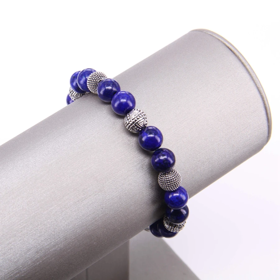 

Thomas Cross, Hero and Lapis Lazuli Beads Elastic Bracelet, Rebel Heart Style Jewelry Gift For Men and Women TS 249