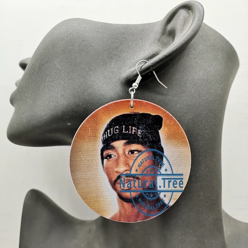 Новинка 2019 деревянные серьги Tupac Shakur|Серьги-гвоздики| |