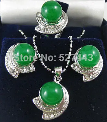 DYY FREE SHIPPING&gt&gt@&gt Wholesale JWEW6557 Fashion black agate/Green Jade 18kgp Earrings&ampRing&ampNecklace Pendant Set Natural jewelry |