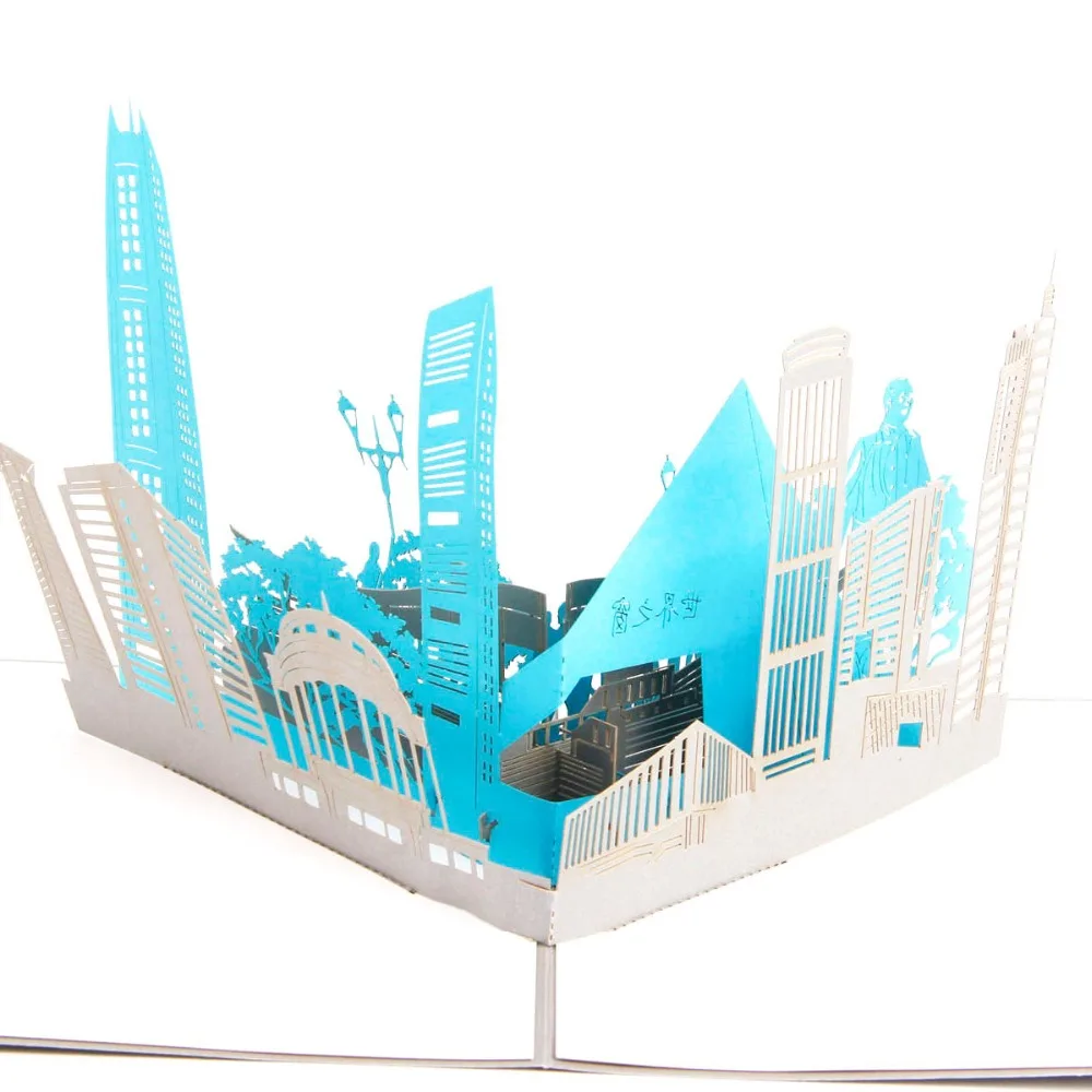 Вид на город Шэньчжэнь 3D pop up поздравительная открытка лазерной резки ориентир