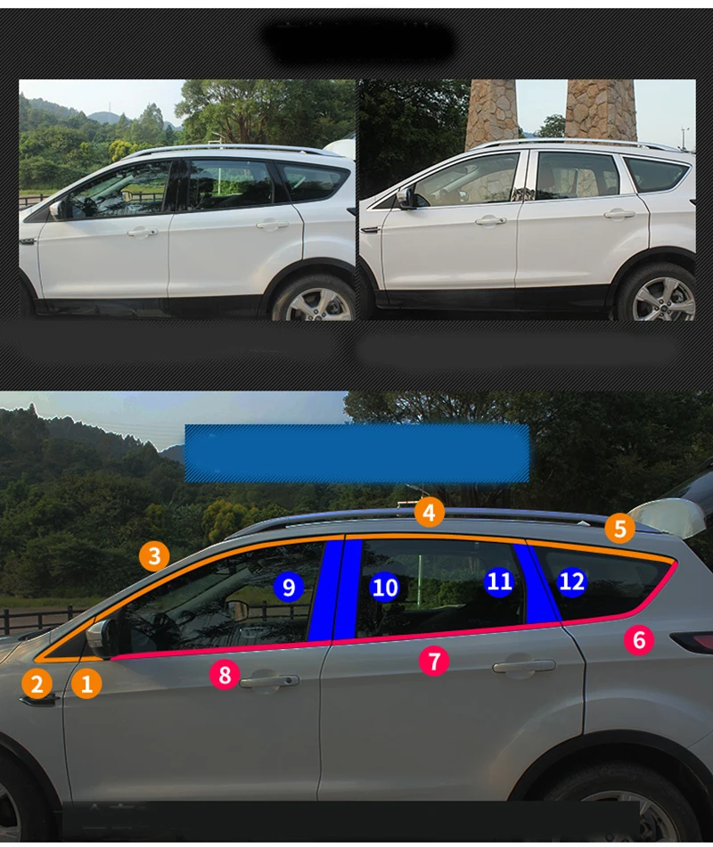 Stainless Steel Full Window Frame Molding Trim Strips With Center Pillars For Ford Kuga Escape 2013- C520 Car Styling