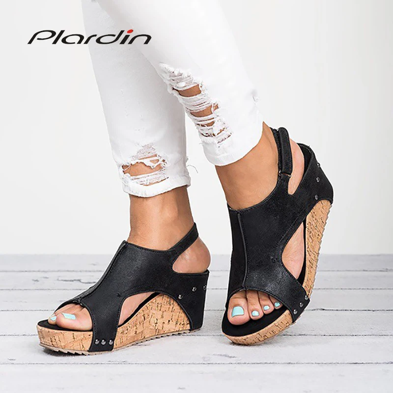 Plardin/большие размеры женские босоножки на плоской платформе белые танкетке