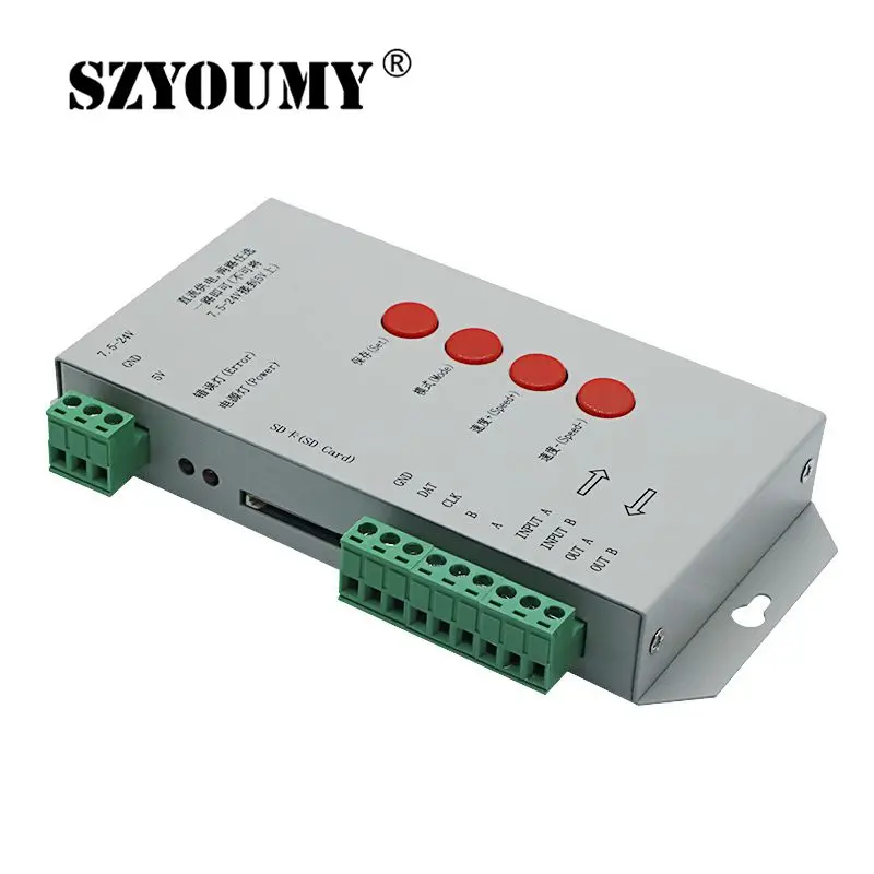 

SZYOUMY T1000S SD Card WS2801 WS2811 WS2812B LPD6803 LED 2048 Pixels Controller DC5~24V T-1000S RGB Controller 10pcs DHL