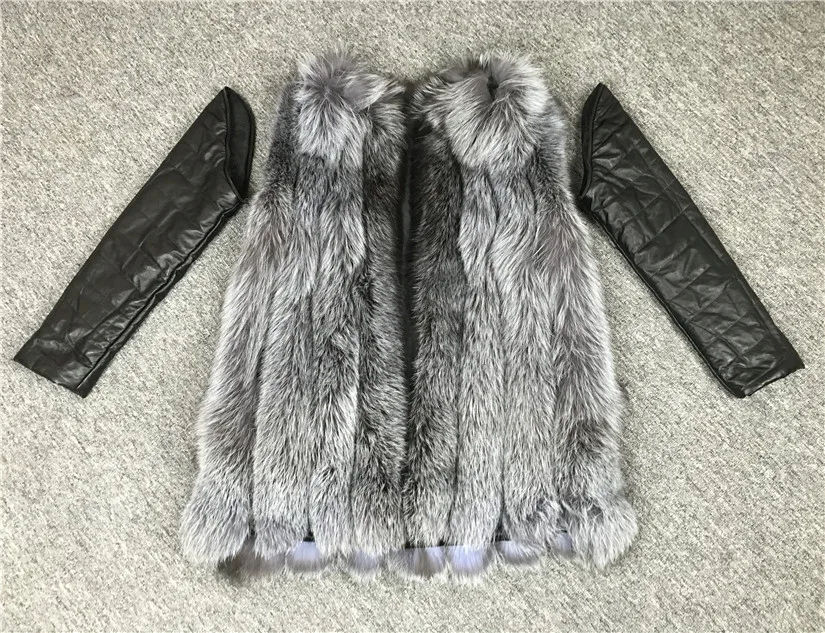 

LIYAFUR 2018 Detachable Leather Sleeve Real Genuine Thick Natural Silver Fox Fur Winter Vest Gilet Coat Jacket for Women Fashion