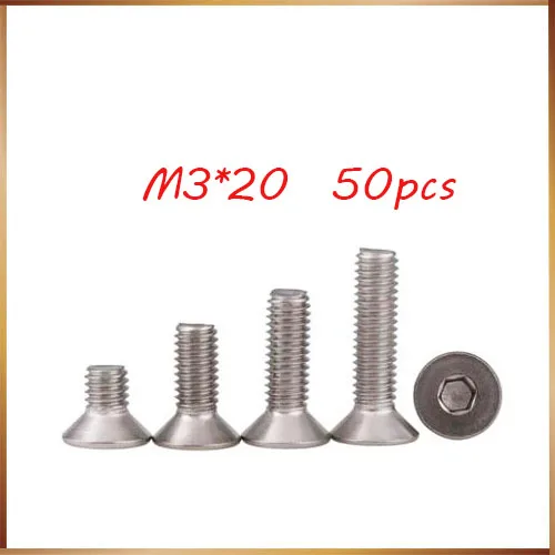 

Free shipping 50pcs M3*20 304 Stainless Steel Countersunk Flat Hex Hexagon Head Allen Screws Bolt DIN7991 stainless nails,bolts