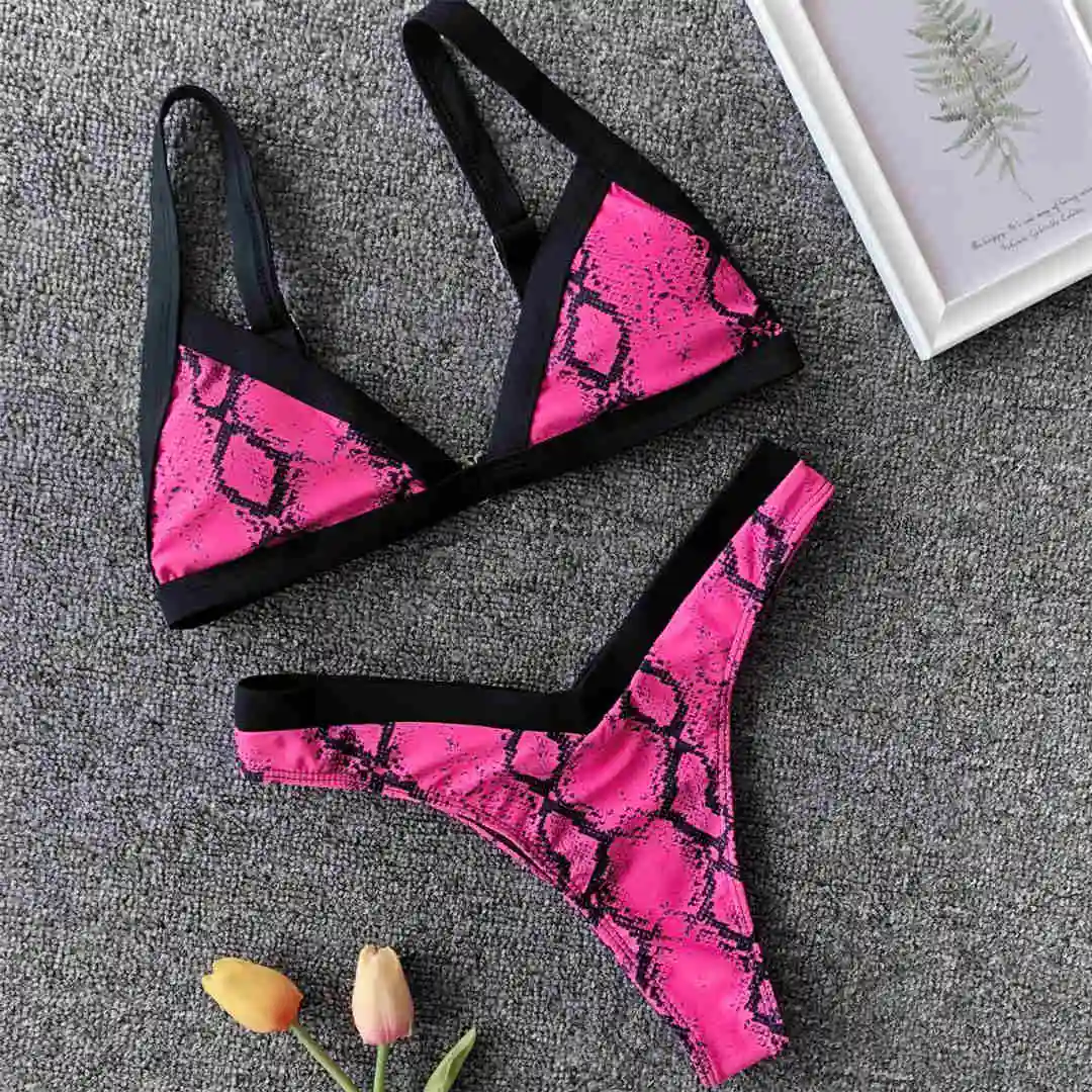 Hot Pink Новинка, бикини с высокой посадкой,, женская одежда для плавания, женский купальник, комплект бикини из двух предметов, Printedl, купальный костюм, одежда для плавания, V1344 - Цвет: Hot Pink