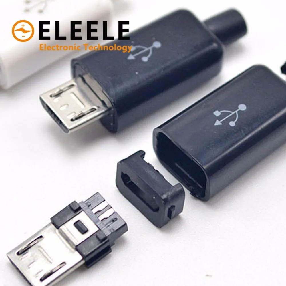 5 комплектов DIY Micro USB штекер соединители Комплект ж/покрывает черный