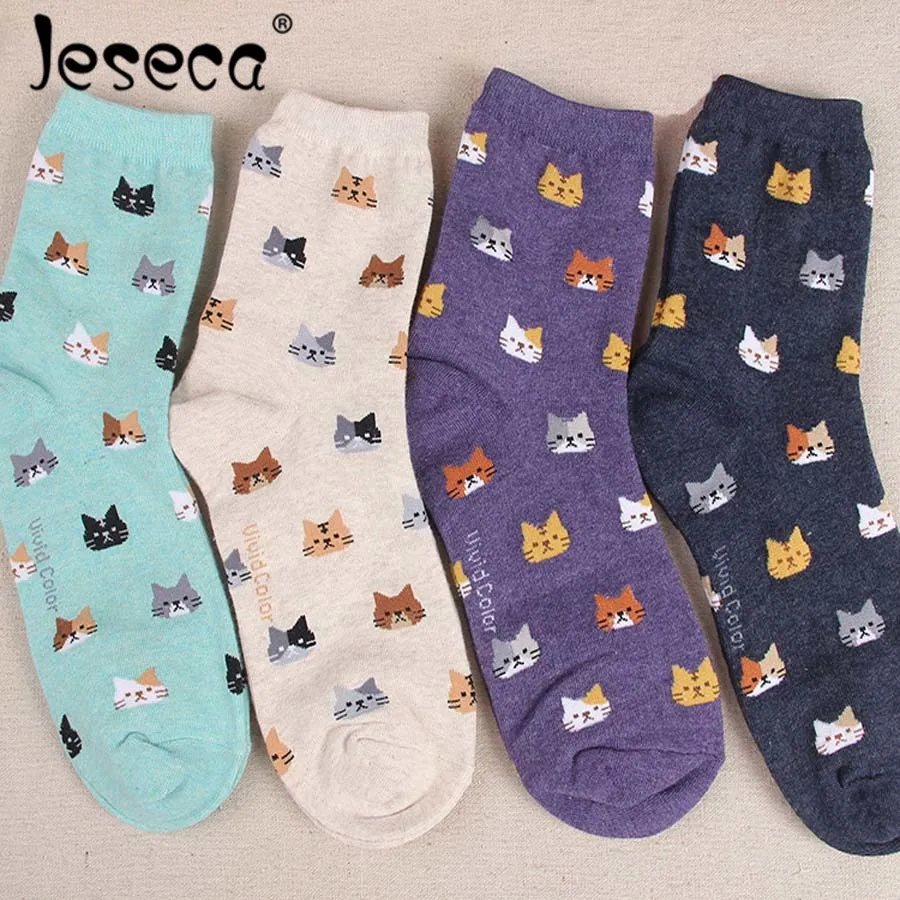 Jeseca милые носки для девочек с рисунком кота из мультфильма японские кавайные