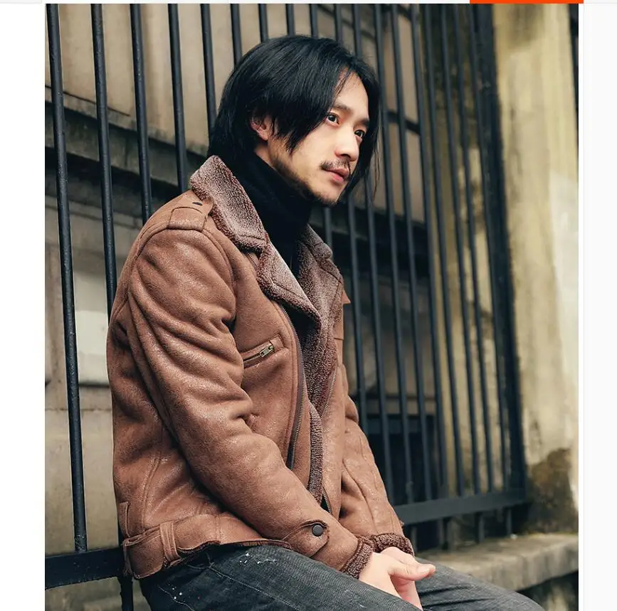 

M-5xl Winter Men's Deer Leather Cashmere Lamb Fur Coats Motorcycle Leather Jackets Slim Plus Velvet Thicken One Piece Jacket