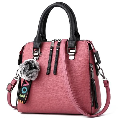 dark pink Женские сумки LANLOU из искусственной кожи, сумка-мессенджер с меховым помпоном, сумки через плечо с клапаном, женская сумка на плечо, одноцветные сумки - Цвет: dark pink