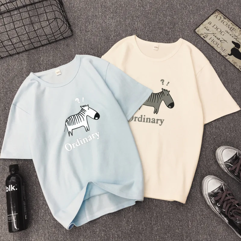 

2019 Summer T-shirt Women Top Fashion Casual Cartoon Print Short Sleeve Round Neck Plus Size Loose Bottoming Women T-shirt ZW106