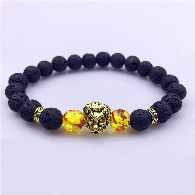 Новое поступление античный Будда Leo Lion Head Браслет Из Черной Лавы камень из бисера