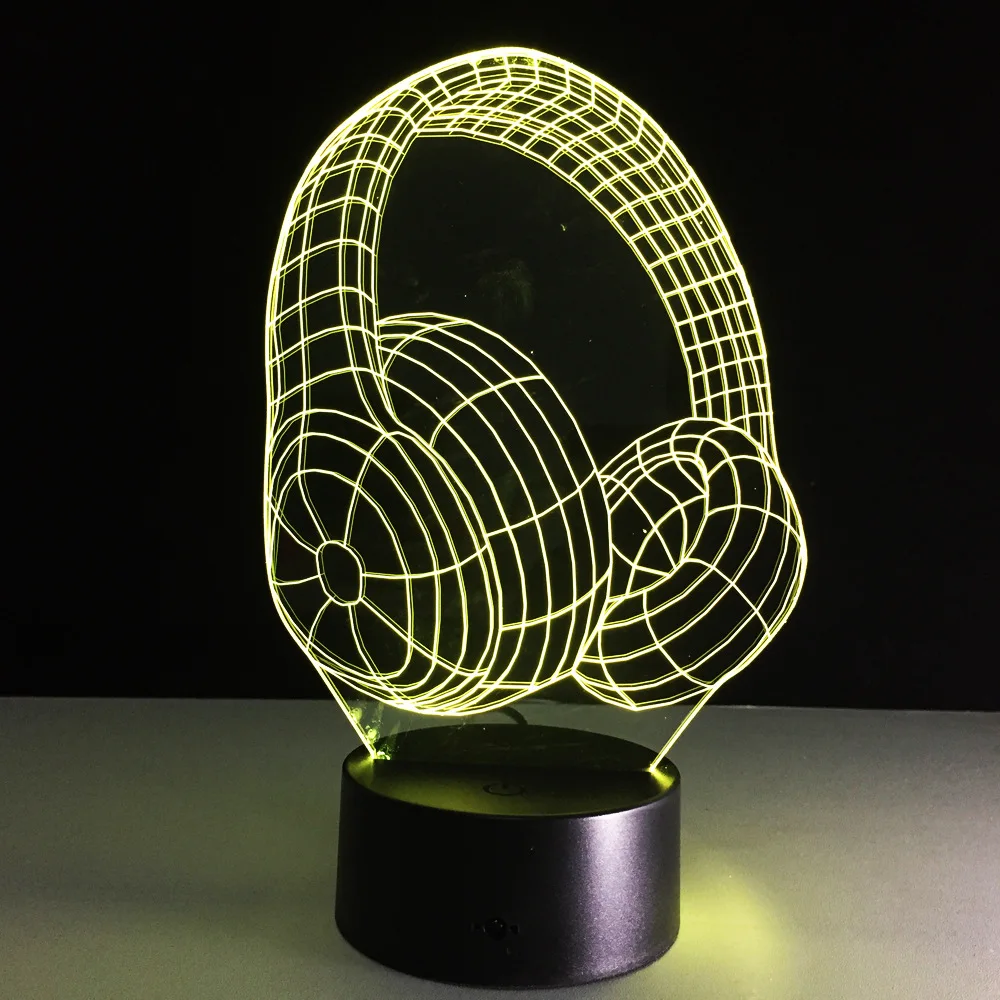 2018 New 3D Acrylic Earphone Illusion USB RGB Night Light Desk Lamp Home Decor Holiday Gift Headphone Design | Лампы и освещение