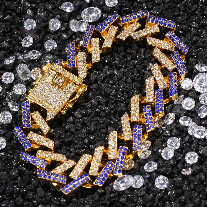 Хип-хоп 15 мм кубинская цепь Bling Iced Out Циркон Стразы Полный AAA проложили Стразы мужские браслеты для мужчин ювелирные изделия