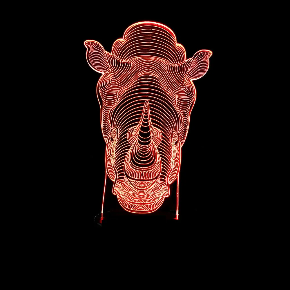 

3d лампа голова носорога 7 цветов, светодиодные настольные лампы с постепенной иллюзией для гостиной, сенсорный выключатель, визуальная маленькая настольная лампа