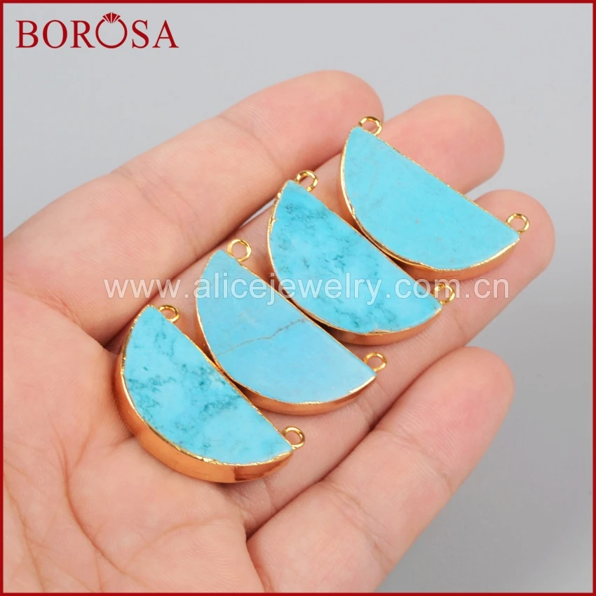 BOROSA 10 шт золотой цвет полумесяц синий Howlite камень соединитель натуральный