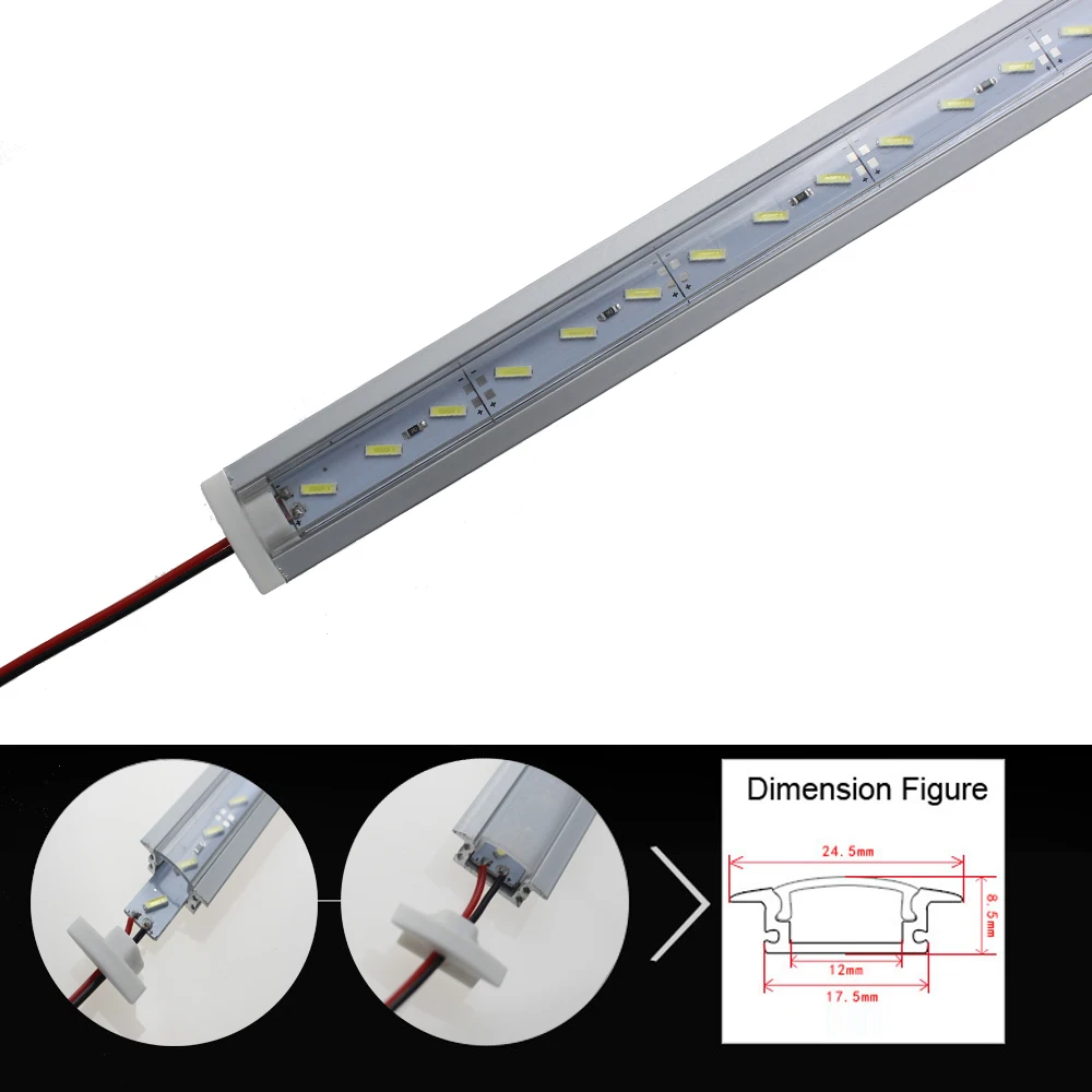 

23pcs/lot LED Bar Light hard luces strip 1m 72leds 14w DC 12V smd 8520 With Aluminum Profile , pc cover