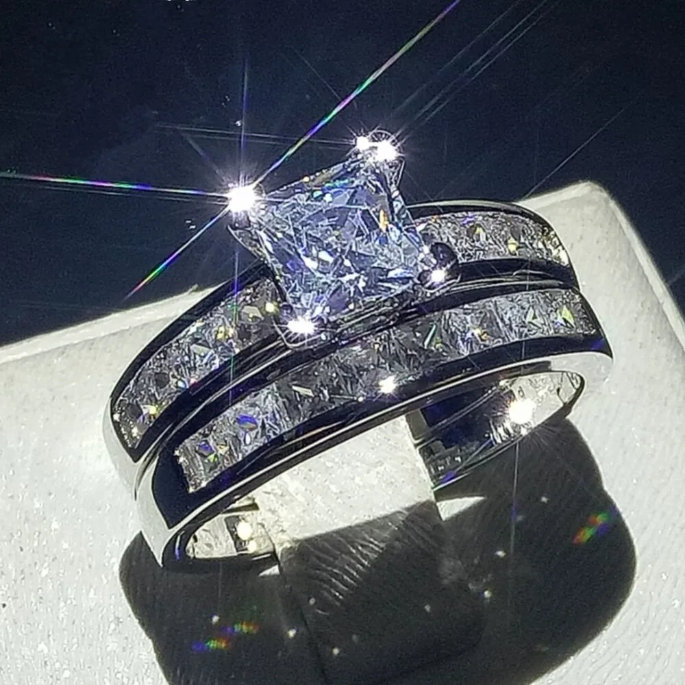 Женское кольцо с цирконием 10 карат белое золото 5 А|fashion ring set|ring setwedding band |