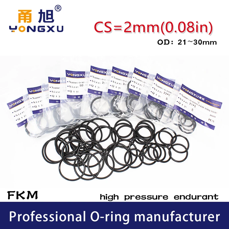 

10 шт./лот Фтор прорезинение черный FKM CS2mm ORing уплотнение OD21/22/23/24/25/26/27/28/29/30*2 мм уплотнительные прокладки масляное кольцо уплотнительная шайба