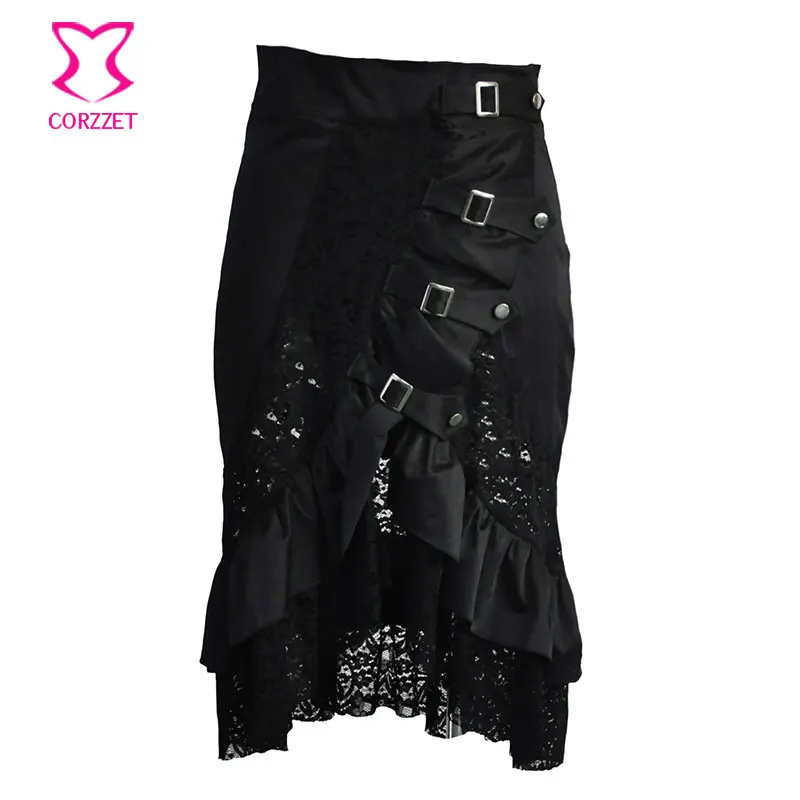

Юбка Burlesque средней длины в викторианском стиле с оборками и кружевом, с передней пряжкой, готические юбки, Женская юбка-корсет в стиле стимпа...