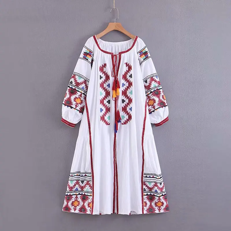 Женское платье с длинным рукавом и кисточками винтажное макси цветочной