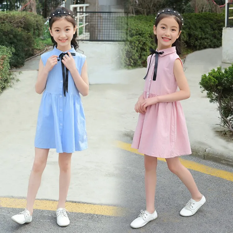 2019 summer Big Girl Dress Loose Cotton sleeveless Teens Dresses Casual Kids Outfits Princess Children Clothing | Детская одежда и