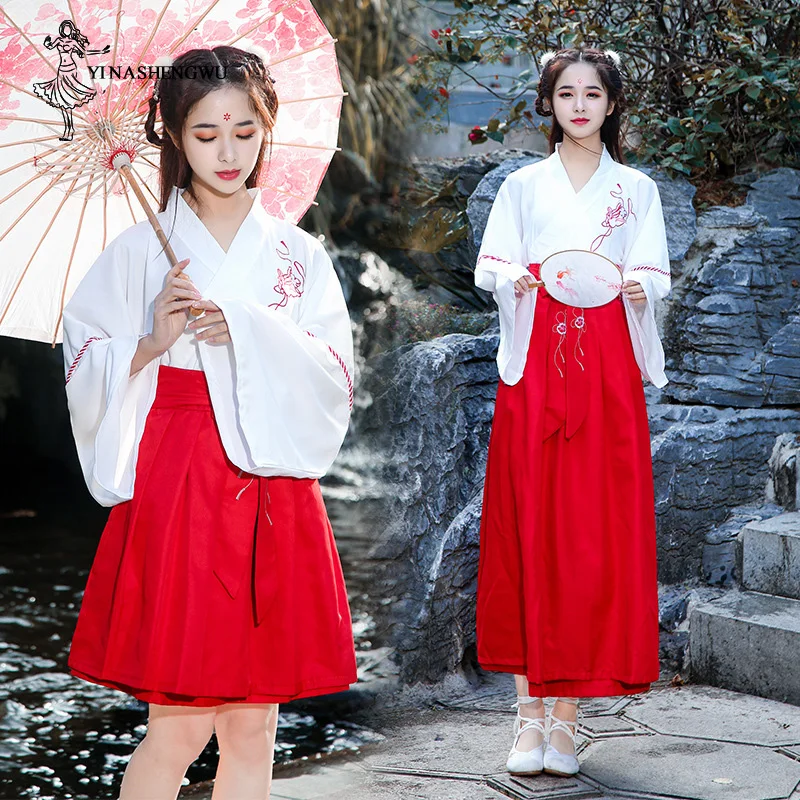 

Hanfu костюм платье для женщин Улучшенная Студенческая юбка для переодевания китайский женский стиль Повседневный костюм женский костюм Hanfu Mulheres