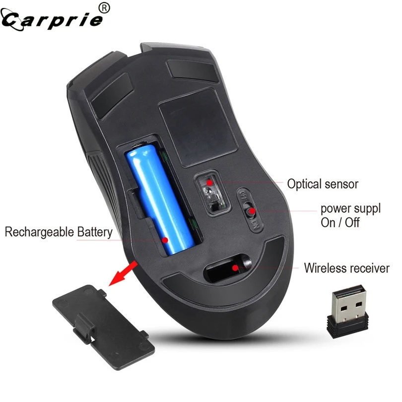 CARPRIE 1 шт. портативная 2,4G Оптическая Беспроводная игровая мышь 2400 точек/дюйм эргономичная мышь для компьютерных геймеров ноутбук+ USB приемник 90422