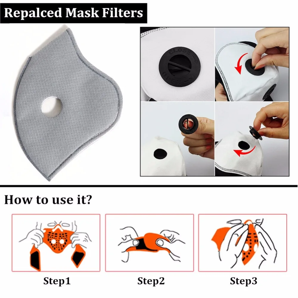 Filter PM2.5 против дымки Анти-Туман Маска от пыли фильтр с активированным углем ветрозащитный Рот-муфельная печь защита от образования бактерий маски для лица с защитой от пыльцы, не вызывает аллергию - Цвет: Filter