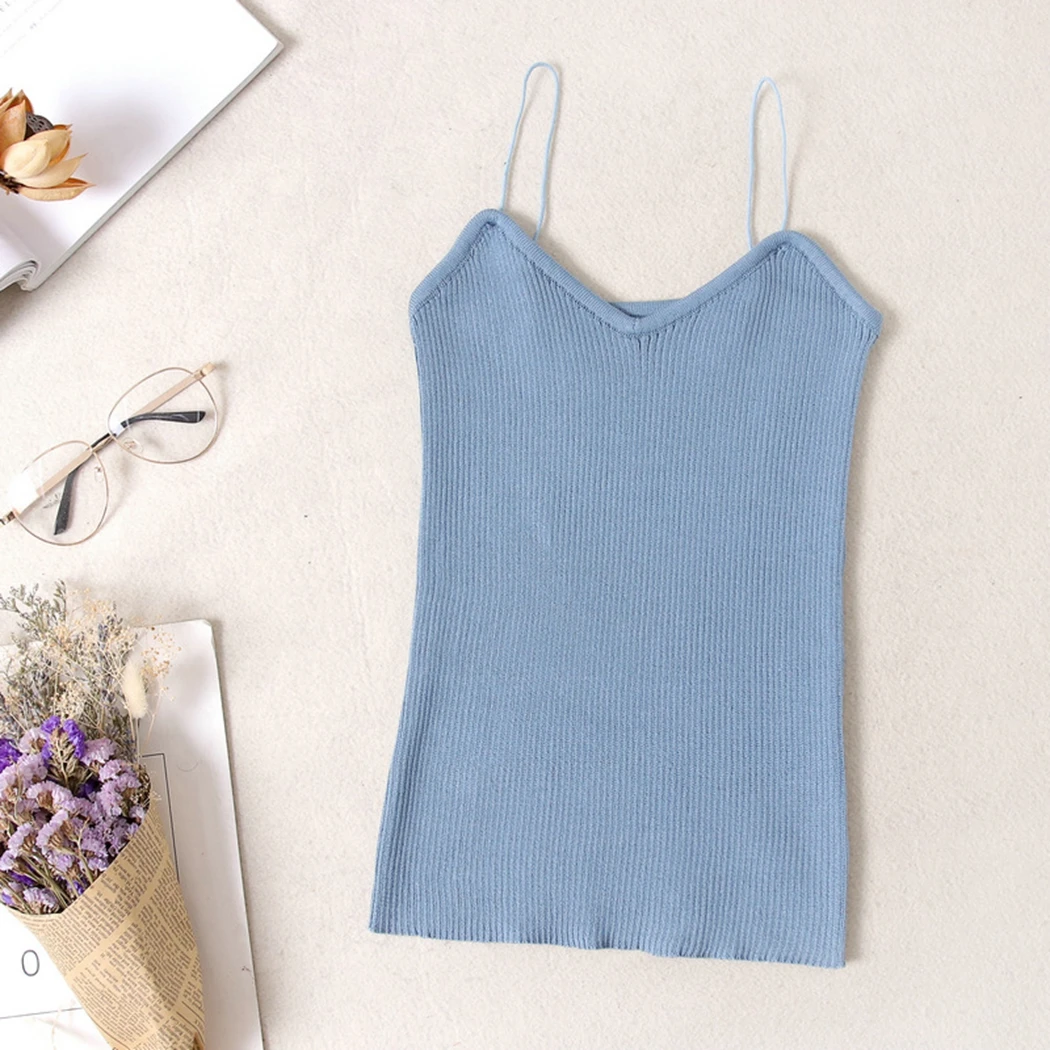 2019 Deep V-Neck Striped Camis Top Women Sexy Strappy Sleeveless Tops Knitted Vest Casual Tank Slim Fit tunique femme | Женская одежда