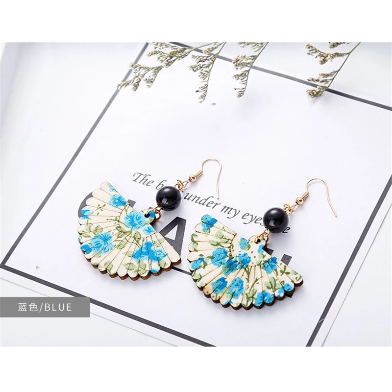 PINKSEE 2017 New Accessories Fashion Temperament Earrings Green Wood Fan Pearl Brincos For Women Pendientes | Украшения и
