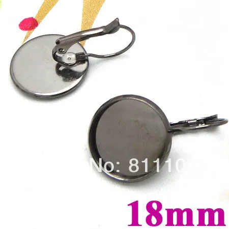 

18mm New Gunmetal Black tone Plated Circle Bezel Tray French Style Clip Hook Earrings Settings Blank Jewelry Findings Wholesale
