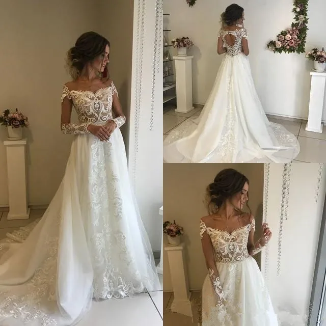 2021 скромные кружевные свадебные платья из тюля с открытыми плечами иллюзионные