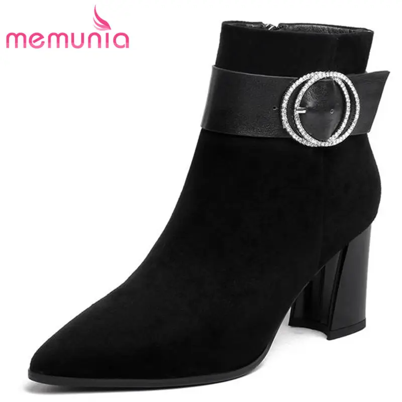 MEMUNIA/большие размеры 33 43 2020 г. Новые Модные ботильоны для женщин с острым носком на