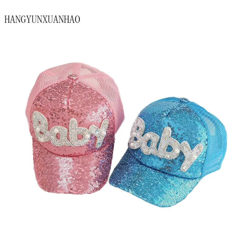 

Summer Baby Rhinestone Kids Letter Sequins Baseball Caps Child Snapback Hats Casquette Gorros Girl Boy Breathable Trucker Hats