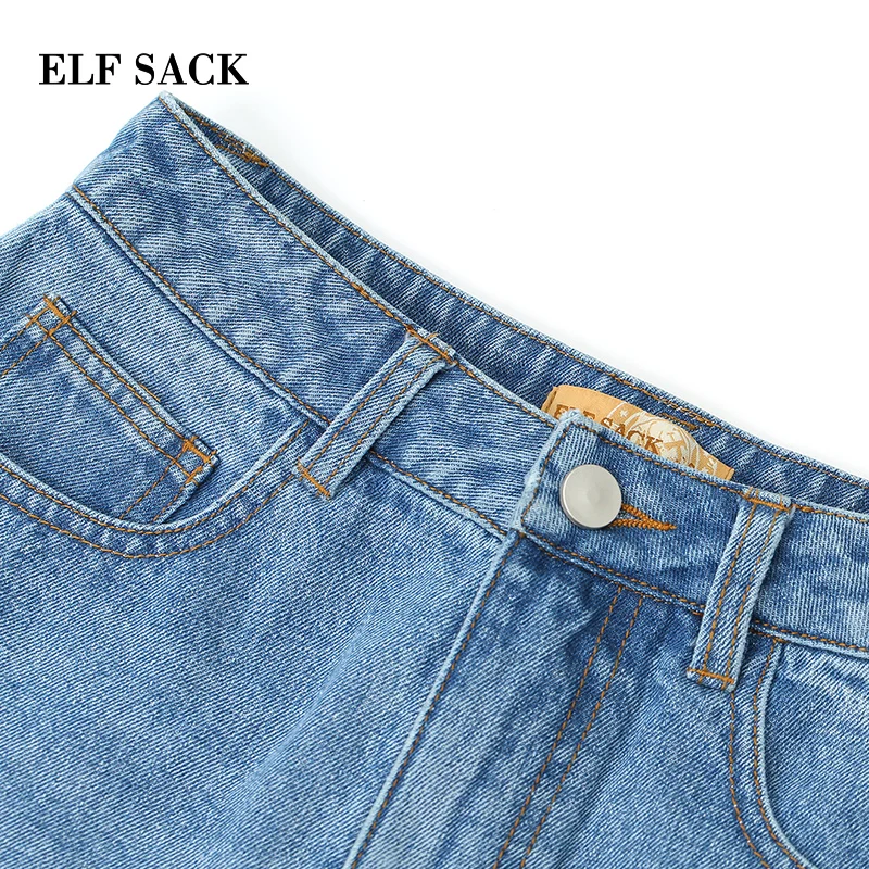 Женские джинсовые шорты ELF SACK небесно голубые хлопчатобумажные с потертостями