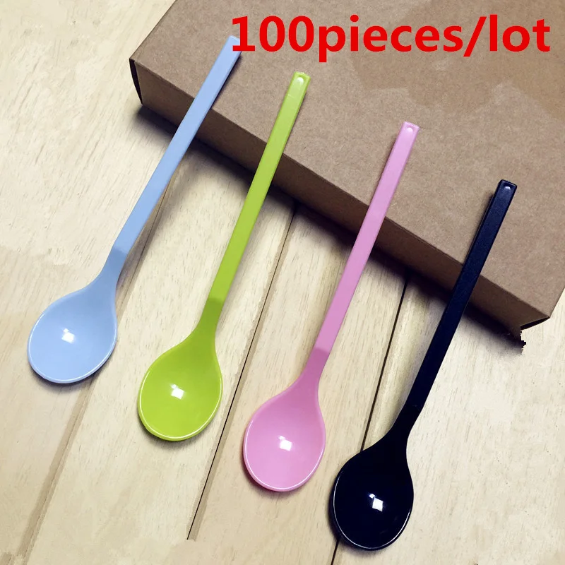 

100pcs/lot 13.5cm Colorful Plastic Spoon For Sweet Dessert Cake Wedding Party Birthday Supplies Separate Single Packaged Spoon
