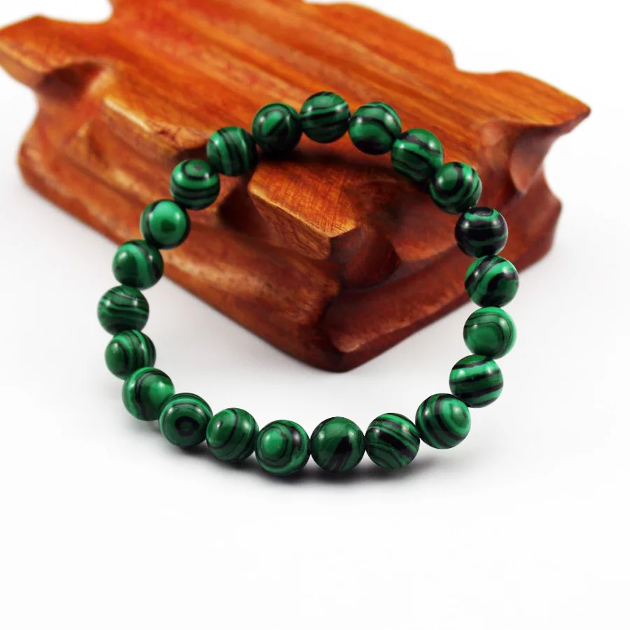 Green Malachite Чакра браслет из бисера для мужчин 8 мм натуральный камень Лава Рок тигровый глаз черный ониксовый матовый бусины из лечебных камней стрейч Шарм Йога женщин ювелирные изделия - Окраска металла: Green Malachite