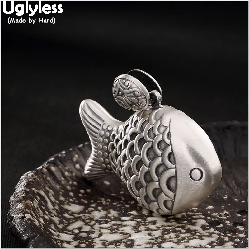 

Uglyless Real 999 Silver Fine Jewelry for Women Ethnic Totem Fish Pendant without Chain Handmade Engrave Vintage Bijoux Big Size