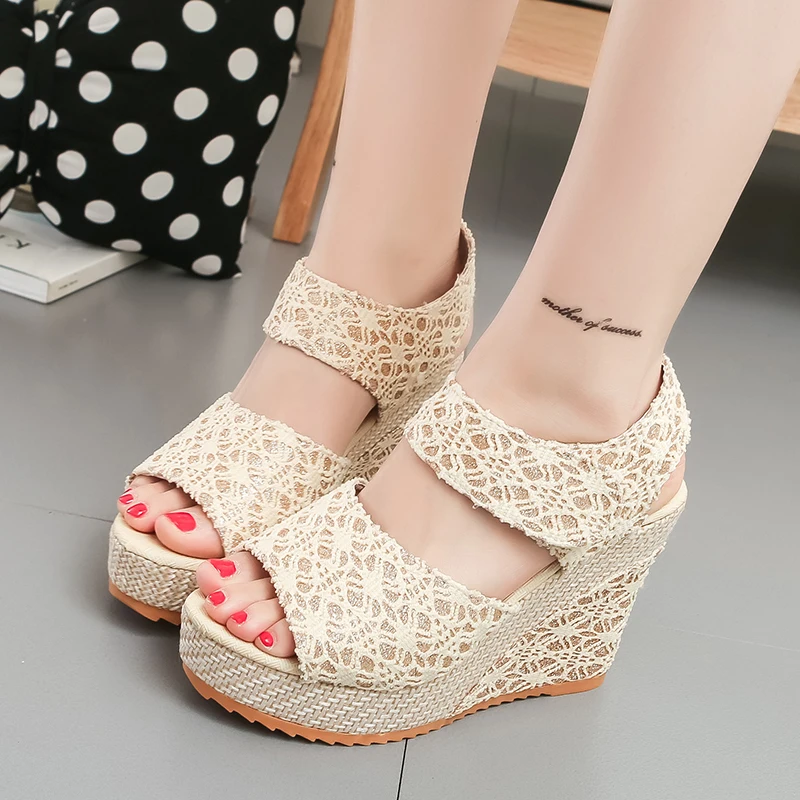 BomKinta Summer Platform Sandals Women Peep Toe High Wedges Heel Ankle Sandalia Espadrilles Female Shoes Korean Style | Обувь