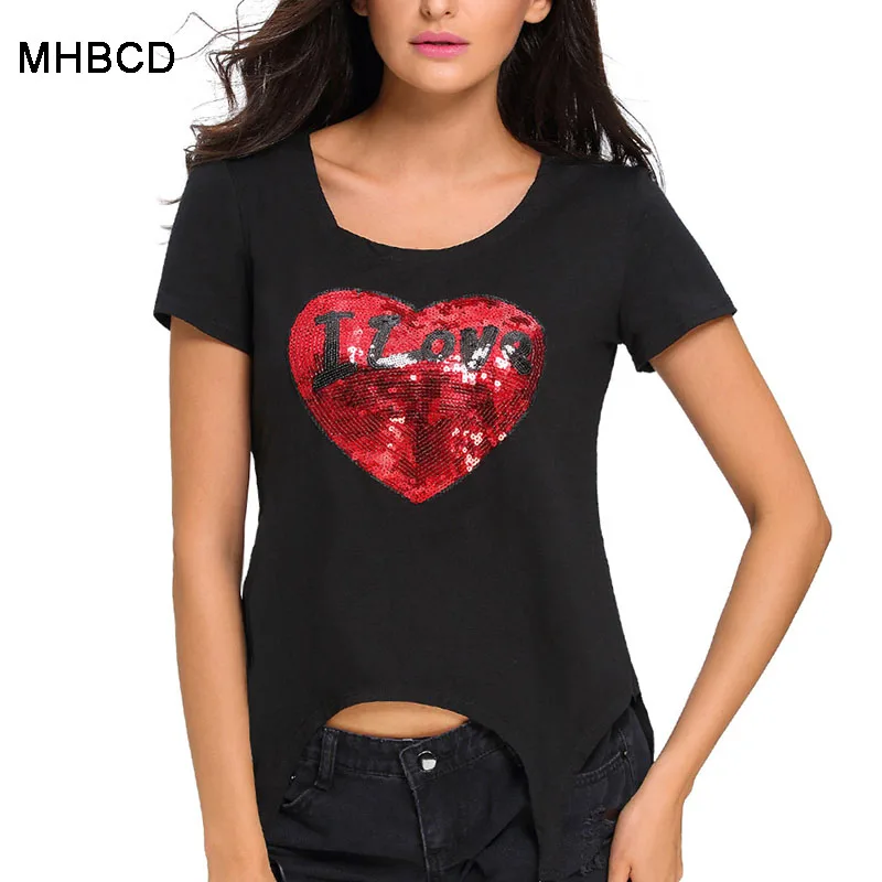 MHBCD Red Love Short Sleeve Summer Blouses Shirts Women Fashion O Neck Plus Size Chiffon Blusa Shirt New 2017 Ukraine Clothes |